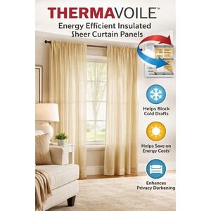 Set of 2 Rhapsody Lined Insulated Sheer Rod Pocket Curtain Panel 54x63 Ivory